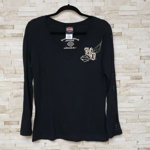 Harley Davidson Long Slit Sleeve Embroidered